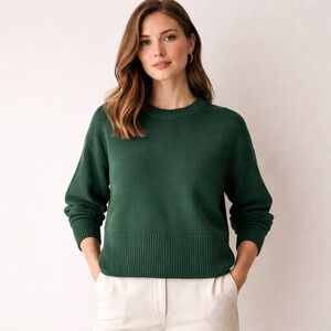 GAP 100% Cotton Green Crewneck Sweater Boxy Ribbed Knit Size M